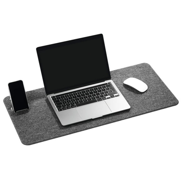 DURABLE EFFECT Soft Felt Office Desk Mat, Desk Pad Mat with Phone Holder, Made of Recycled PET Flet, Foldable/Portable 27.5" x 13" - Grey