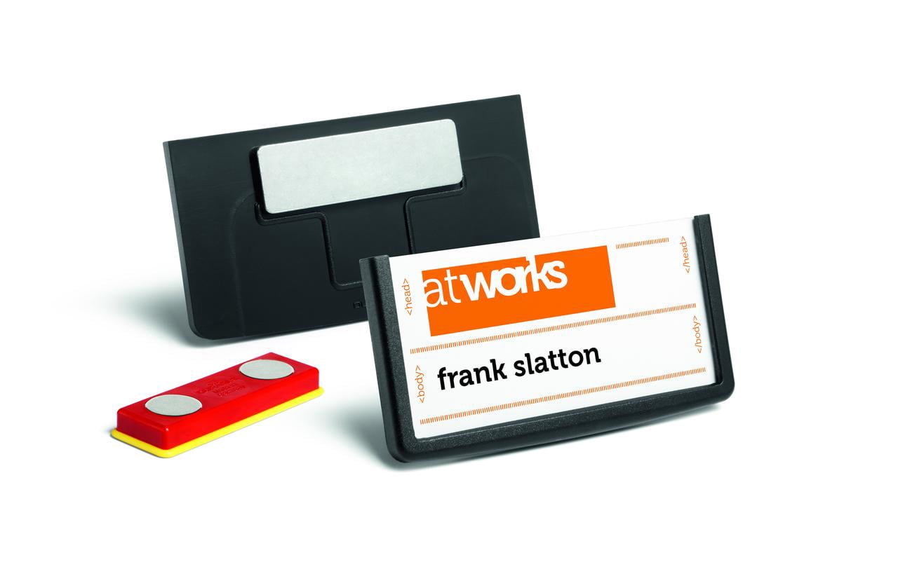 DURABLE Framed Magnetic Name Badge Holder, Medium 1-1/8" x 2-1/4" , Black, Pack of 25 (850201)