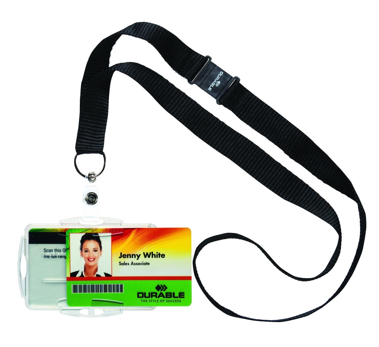 DURABLE Open Face Style ID Badge Holders for Two Badges with Lanyard, Horizontal or Vertical Orientation, Clear, Pack of 10 (826719)