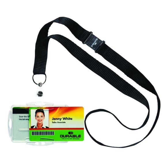 DURABLE Open Face Style ID Badge Holders for Two Badges with Lanyard, Horizontal or Vertical Orientation, Clear, Pack of 10 (826719)