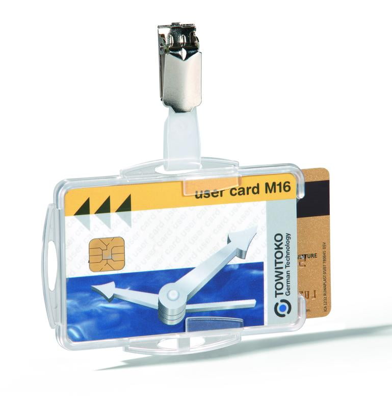 DURABLE Open Face style ID Badge Holders for Two Badges with Strap Clip, Horizontal Or Vertical Orientation, 2-3/4" x 3-5/8", Clear, Pack of 25 (821819)