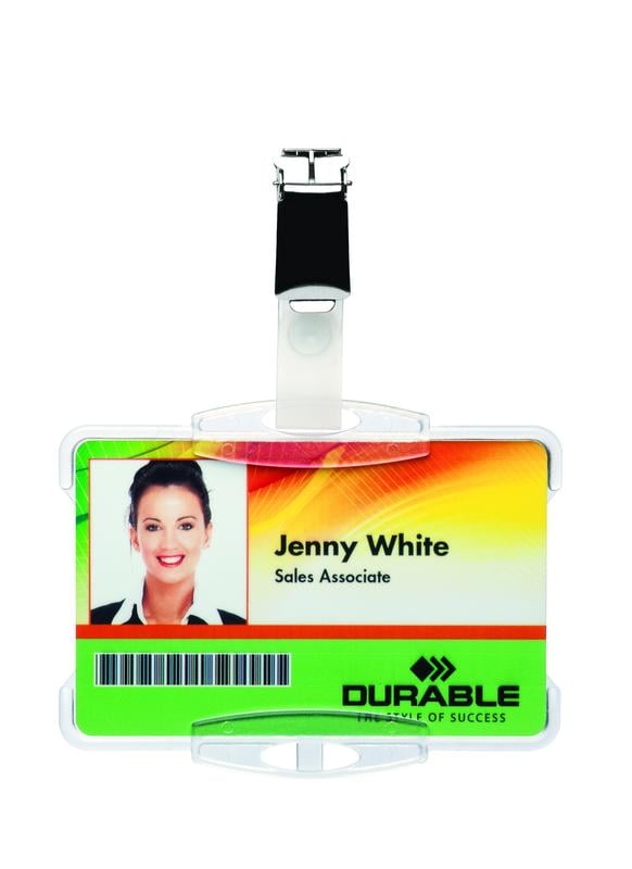 DURABLE Open Face style ID Badge Holders with Strap Clip, Horizontal Or Vertical Orientation, 2-3/4 x 3-5/8 Inches, Clear, Pack of 25 (811819)