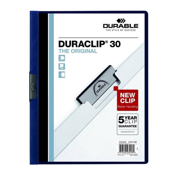 DURABLE Report Cover with DURACLIP, 25 Count Box, Letter-size, Holds up to 30 Pages, Clear Cover/Dark Blue (220328)