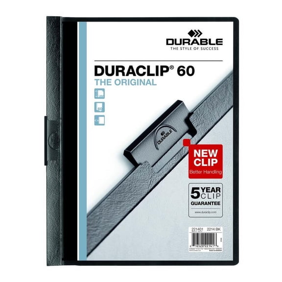 DURABLE Report Cover with DURACLIP, Letter-size, Holds Up to 60 Pages, Clear Cover/Black, 25 per Box (221401)