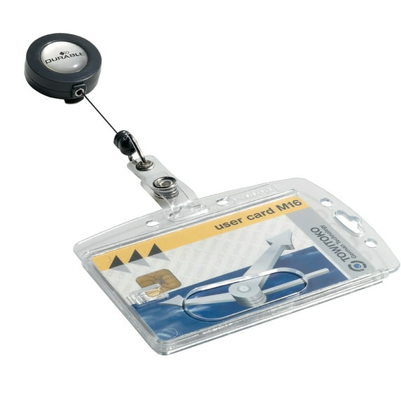 DURABLE Shell-Style ID Badge Holders with Retractable Reel, 2-3/4" x 4", Clear, Pack of 10 (801219)