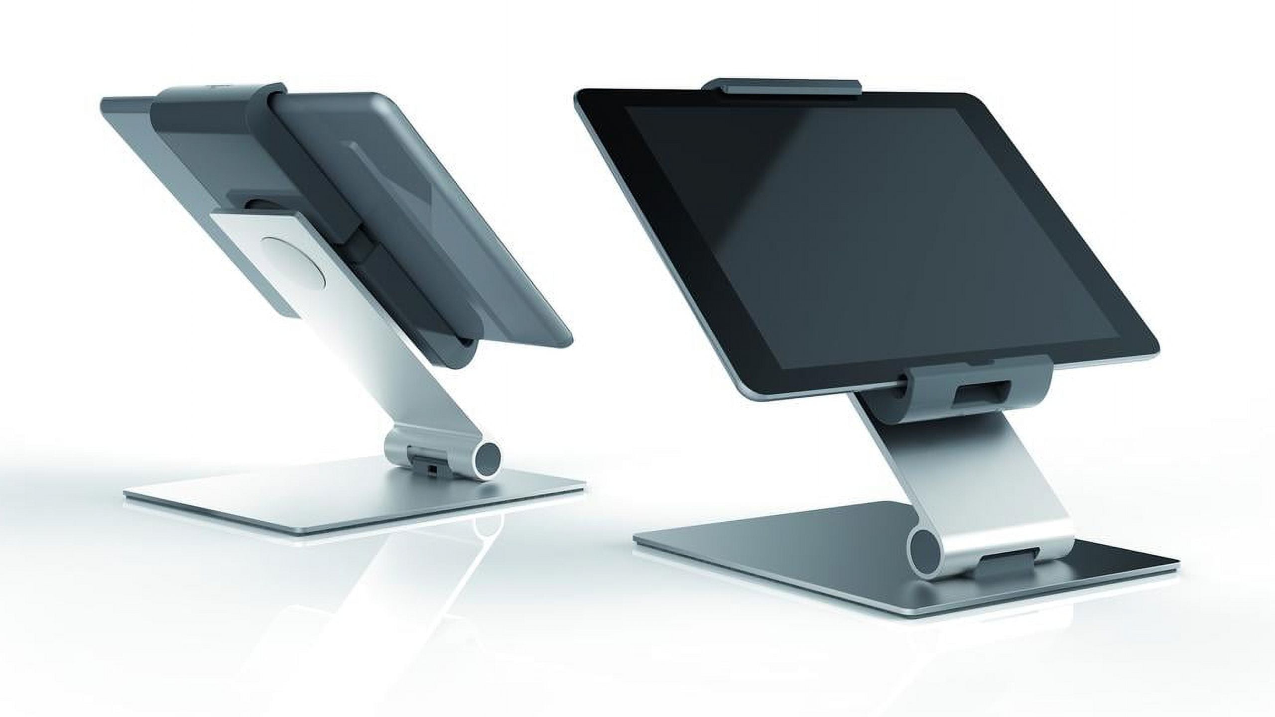 Silver Adjustable Aluminum and Steel Desktop Tablet Stand