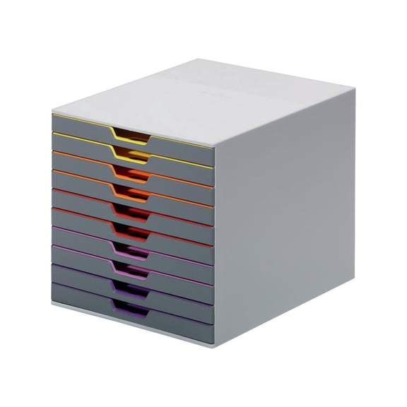 DURABLE VARICOLOR Desktop 10 Drawer Organizer - 11" W x 11-3/8" H x 14" D - 10 Drawers - Color Labeled Tabs - Charcoal