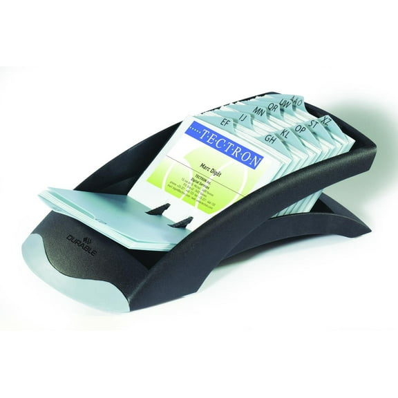 DURABLE VISIFIX Desk Business Card File, 100 Pockets, A-Z Guides, Graphite/Black (241301)