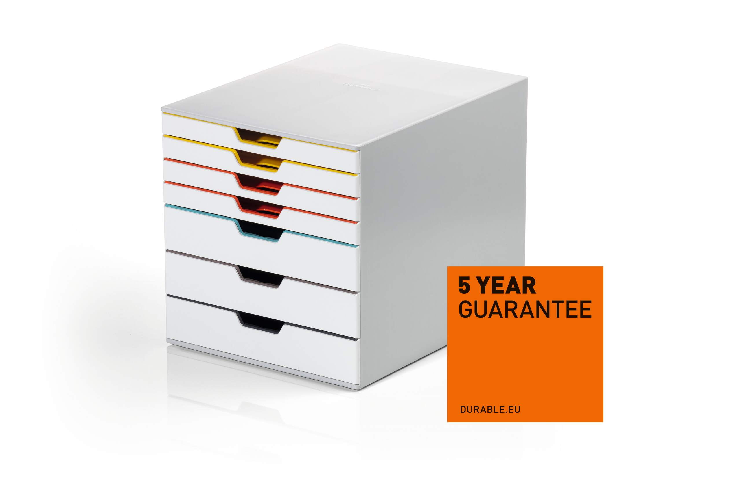Durable VARICOLOR MIX Desktop Organizer 7 Drawer Color Coded Storage | Letter Size+