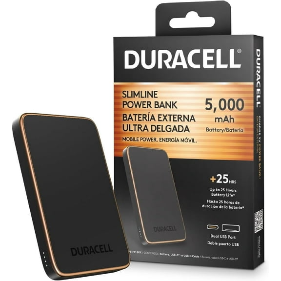DURACELL Charge 5V Portable Charger Wireless 5,000mAh Power Bank for iPhone, iPad, Android and More USB-C + USB-A + Wireless Charging