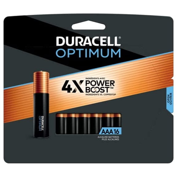 Duracell Optimum AAA Batteries with 4X Power Boost Ingredients, 16 Count (Pack of 1), Triple A Battery with Long-Lasting Power, Alkaline AAA Battery for Household and Office Devices