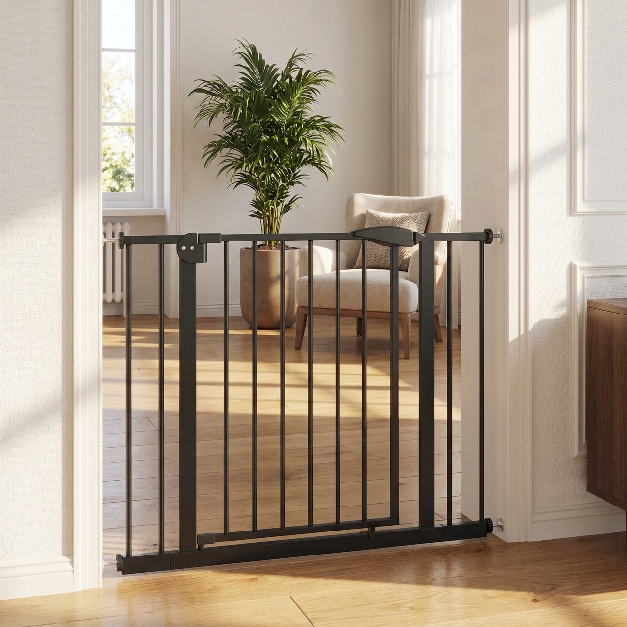 DURAMOXLQ 29.5-44.1" Adjustable Pet Gate for Dogs, Pressure Mounted Indoor Safety Gate for Stairs and Doorways, Black