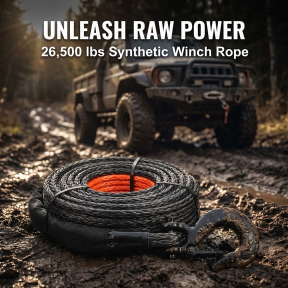 DURAMOXLQ 3/8" x 100' Synthetic Winch Rope, 26,500 lbs Breaking Strength Winch Line with Forged Hook and Sleeve for ATV, UTV, Jeep, Truck
