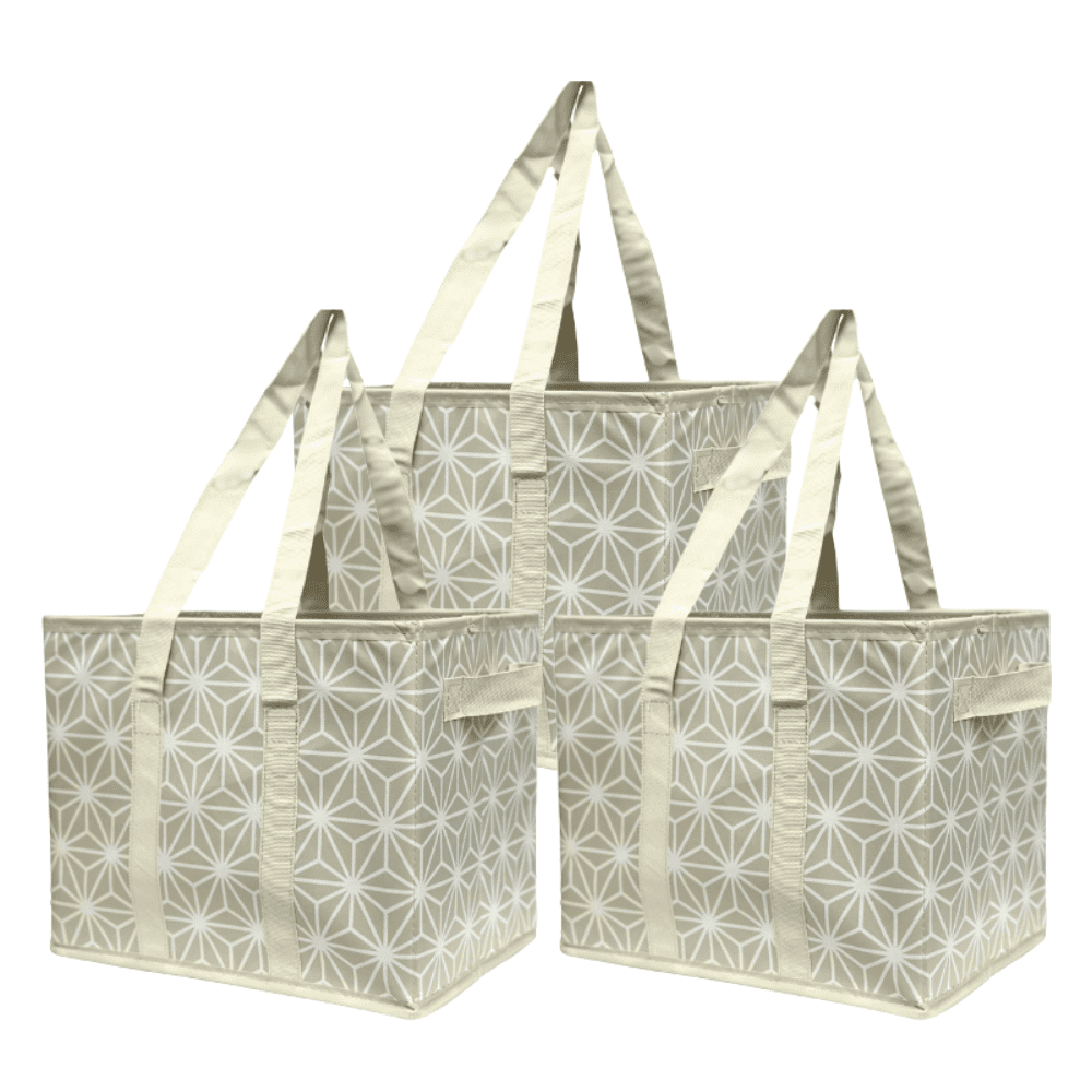 DURASACK® Collapsible Totes, All-Purpose, 13"L x 9.5"W x 11"H, Gray Geo, 3-Pack
