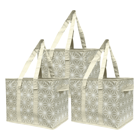 DURASACK Collapsible Totes, All-Purpose, 13"L x 9.5"W x 11"H, Gray Geo, 3-Pack