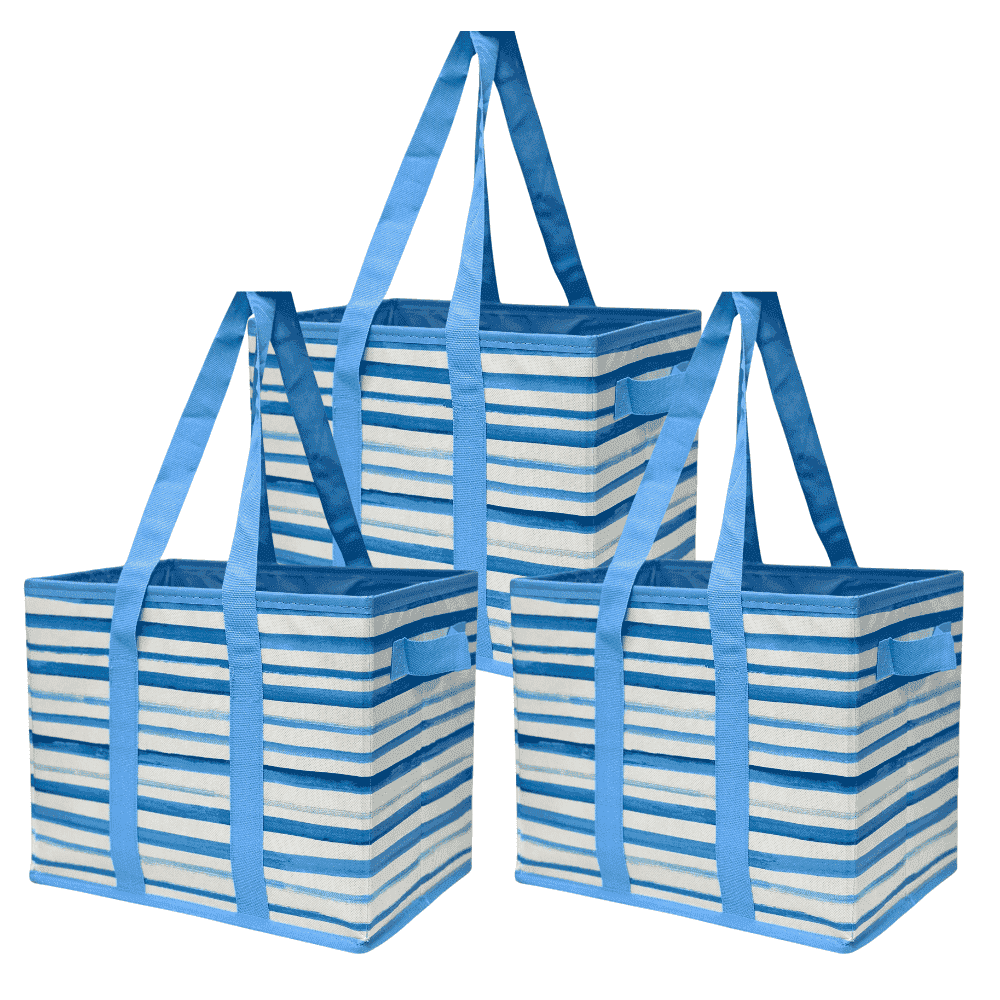 DURASACK® Collapsible Totes, All-Purpose, 13"L x 9.5"W x 11"H, Waves, 3-Pack