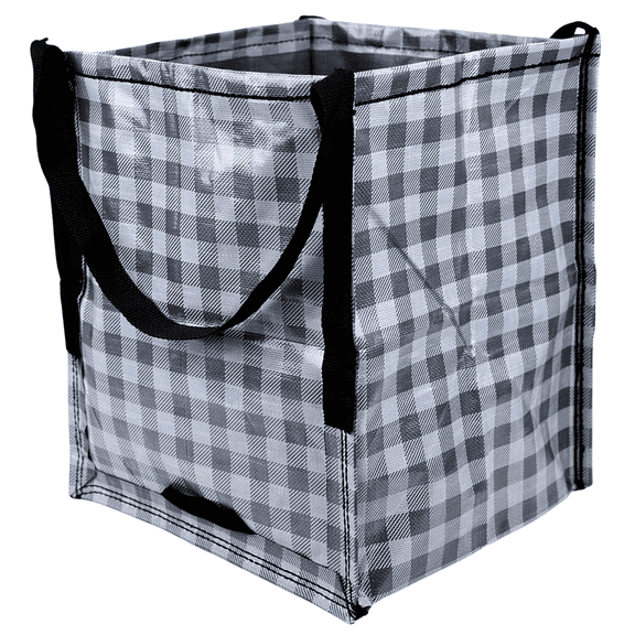 DURASACK Home and Yard Tote, Heavy Duty, 16"L x 16"W x 20"H, Gray Gingham