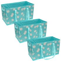 DURASACK® Large Collapsible Totes, All-Purpose, 25"L x 12"W x 14"H, Blue Daisies, 3-Pack