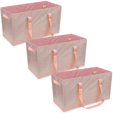 DURASACK® Large Collapsible Totes, All-Purpose, 25"L x 12"W x 14"H, Pink Geometric, 3-Pack