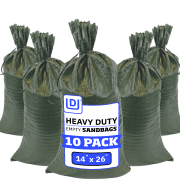 DURASACK  Sand Bags with Tie Strings, Heavy Duty, 14" x 26", Green, 10 Count