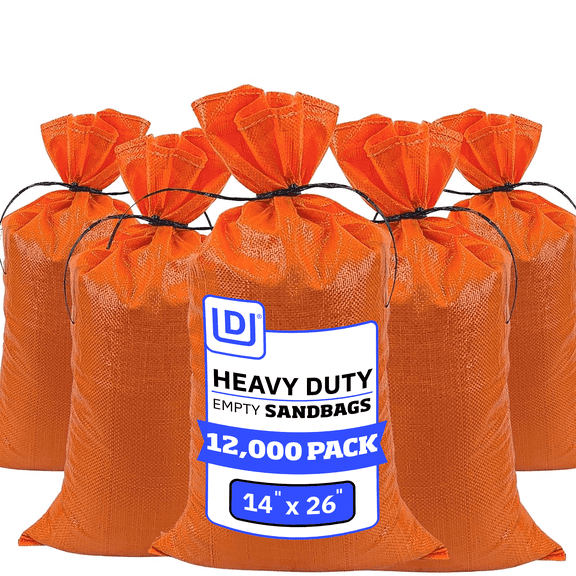 DURASACK® Sand Bags with Tie Strings, Heavy Duty, 14" x 26", Orange, 12000 Count