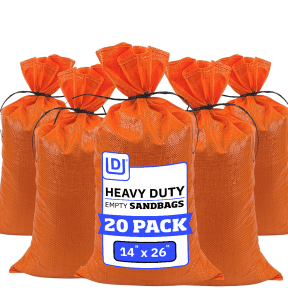 DURASACK® Sand Bags with Tie Strings, Heavy Duty, 14" x 26", Orange, 20 Count