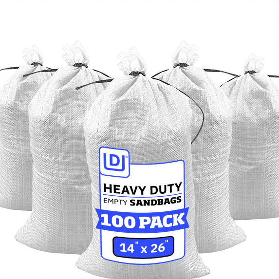 DURASACK® Sand Bags with Tie Strings, Heavy Duty, 14" x 26", White, 100 Count