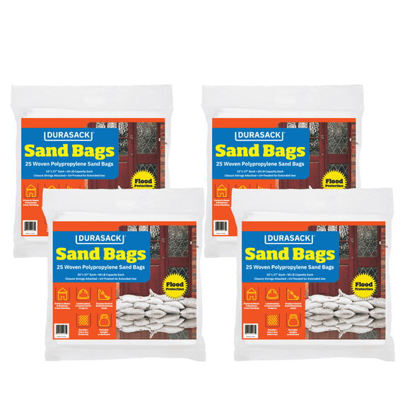 DURASACK® Sand Bags with Tie Strings, Heavy Duty, 15" x 27", White, 100 Count