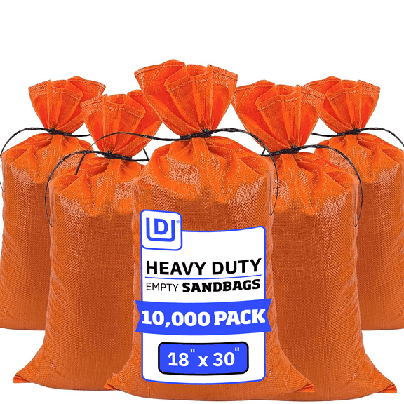 DURASACK® Sand Bags with Tie Strings, Heavy Duty, 18" x 30", Orange, 10000 Count