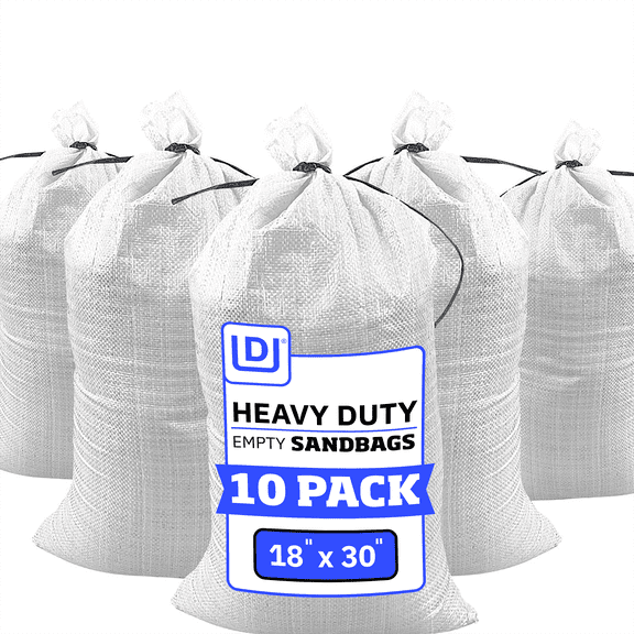 DURASACK® Sand Bags with Tie Strings, Heavy Duty, 18" x 30", White, 10 Count