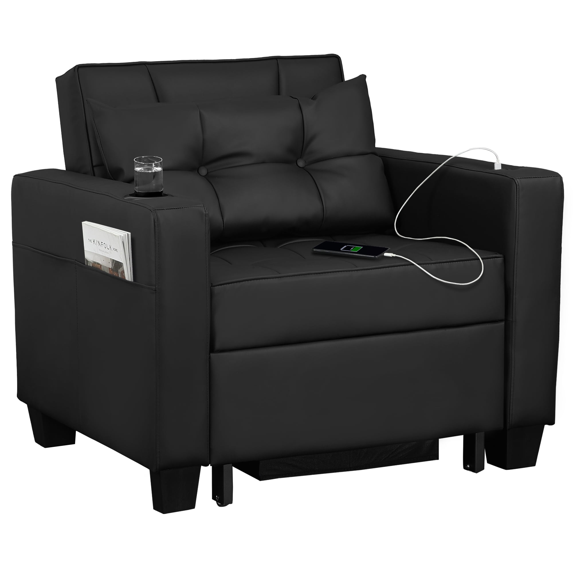 DURASPACE 3 in 1 Convertible Sleeper Chair Bed with Usb Port, Faux Leather Pull Out Chair Indoor