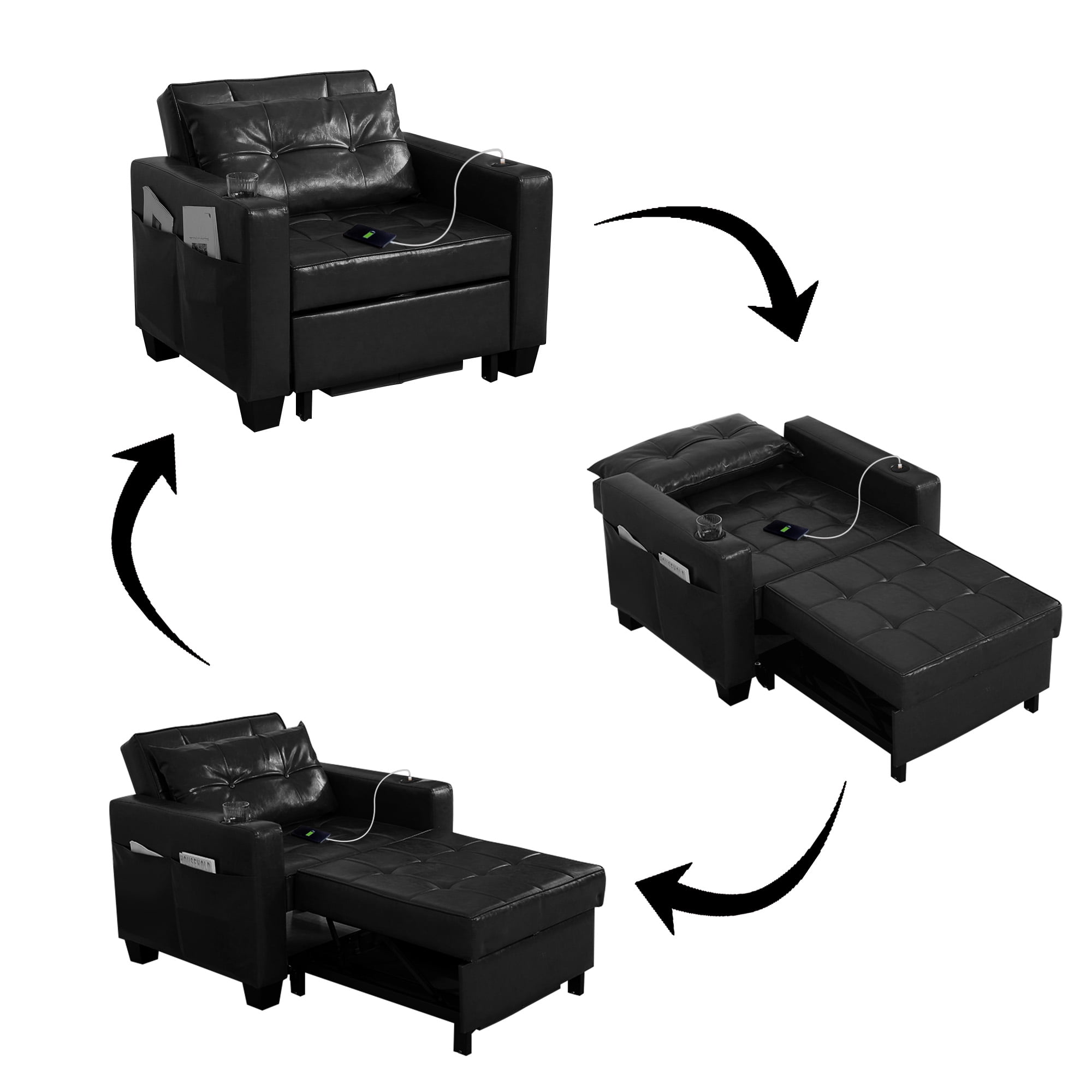 DURASPACE 3 in 1 Convertible Sleeper Chair Bed with Usb Port, Faux