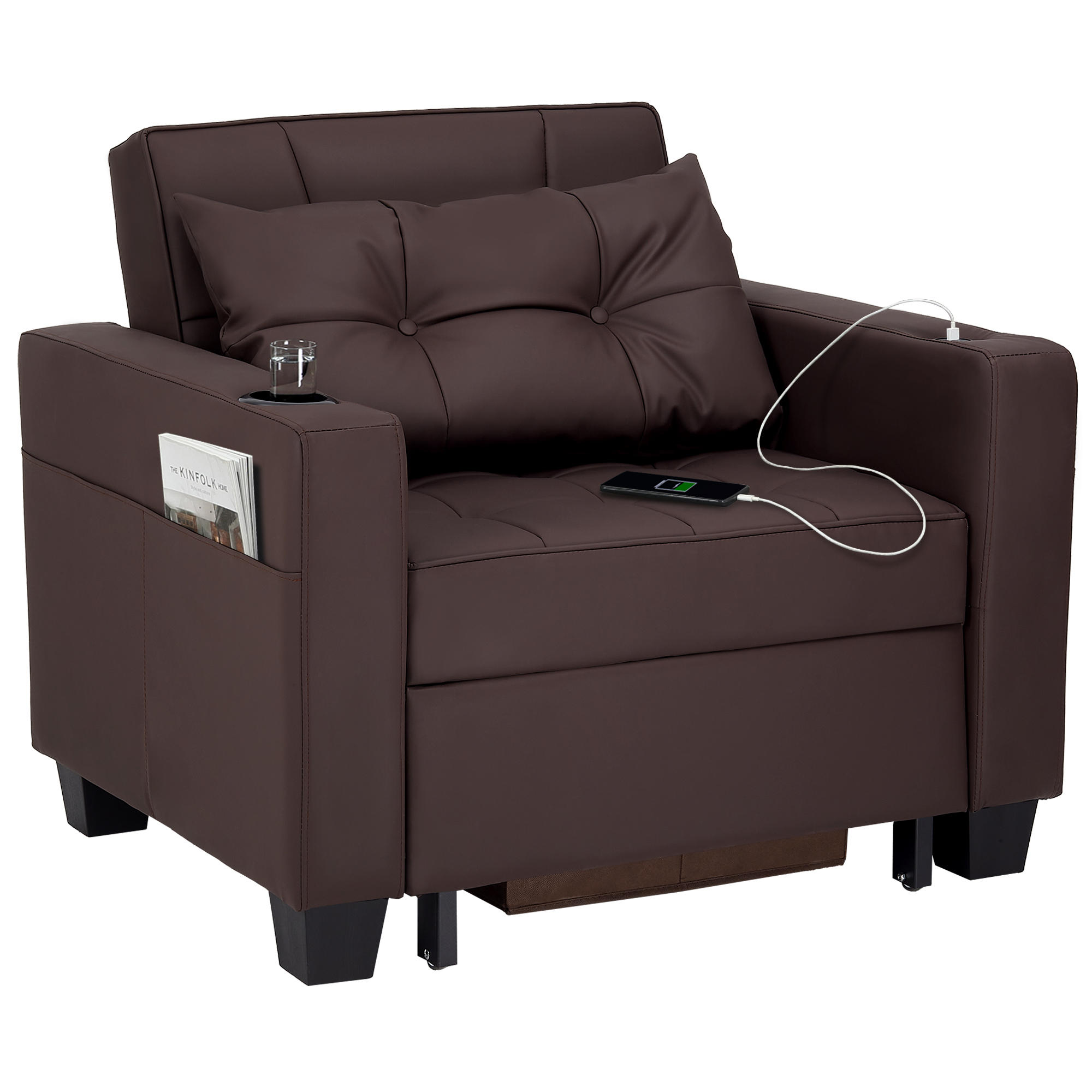 DURASPACE 3 in 1 Convertible Sleeper Chair Bed with Usb Port, Faux