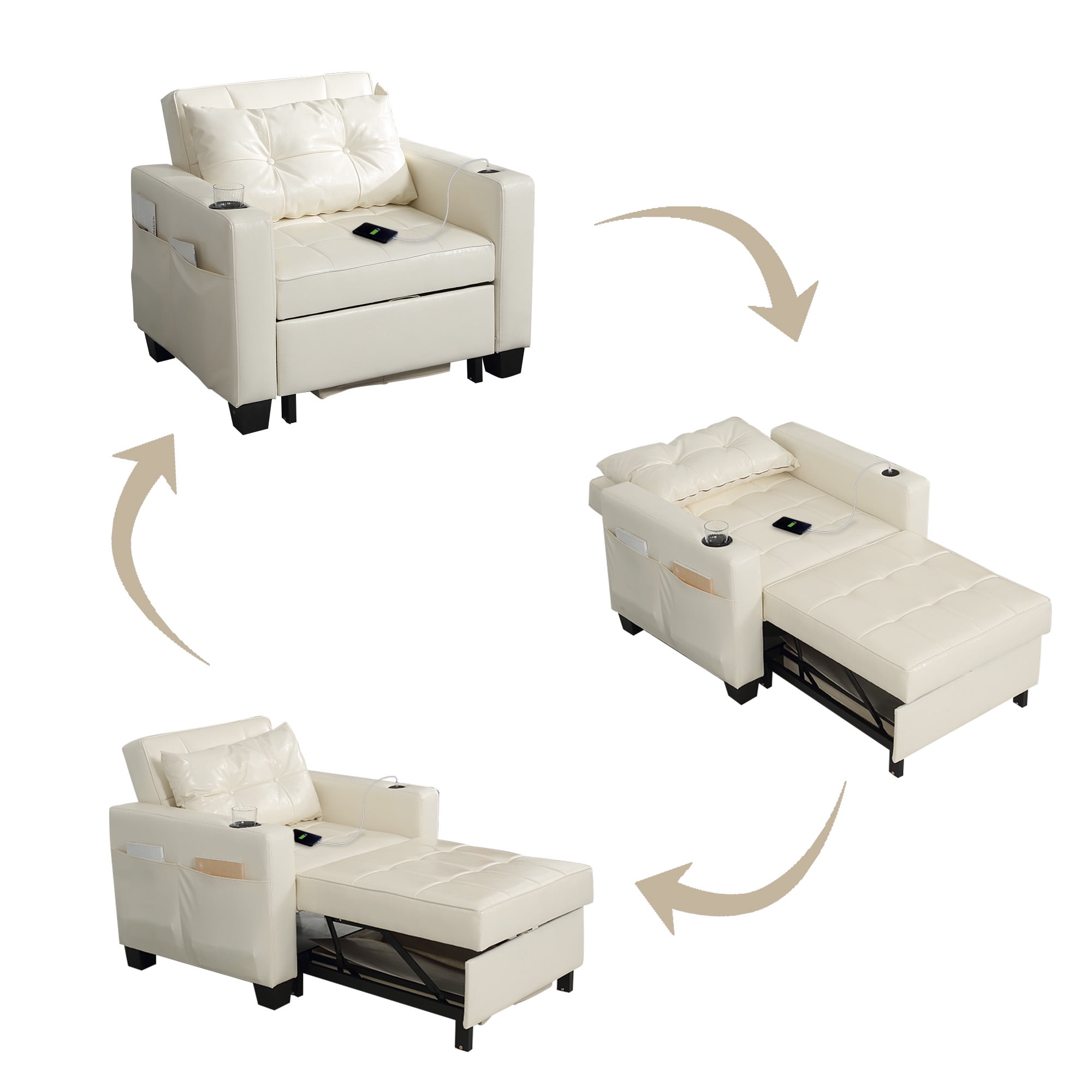 DURASPACE 3 in 1 Convertible Sleeper Chair Bed with Usb Port, Faux