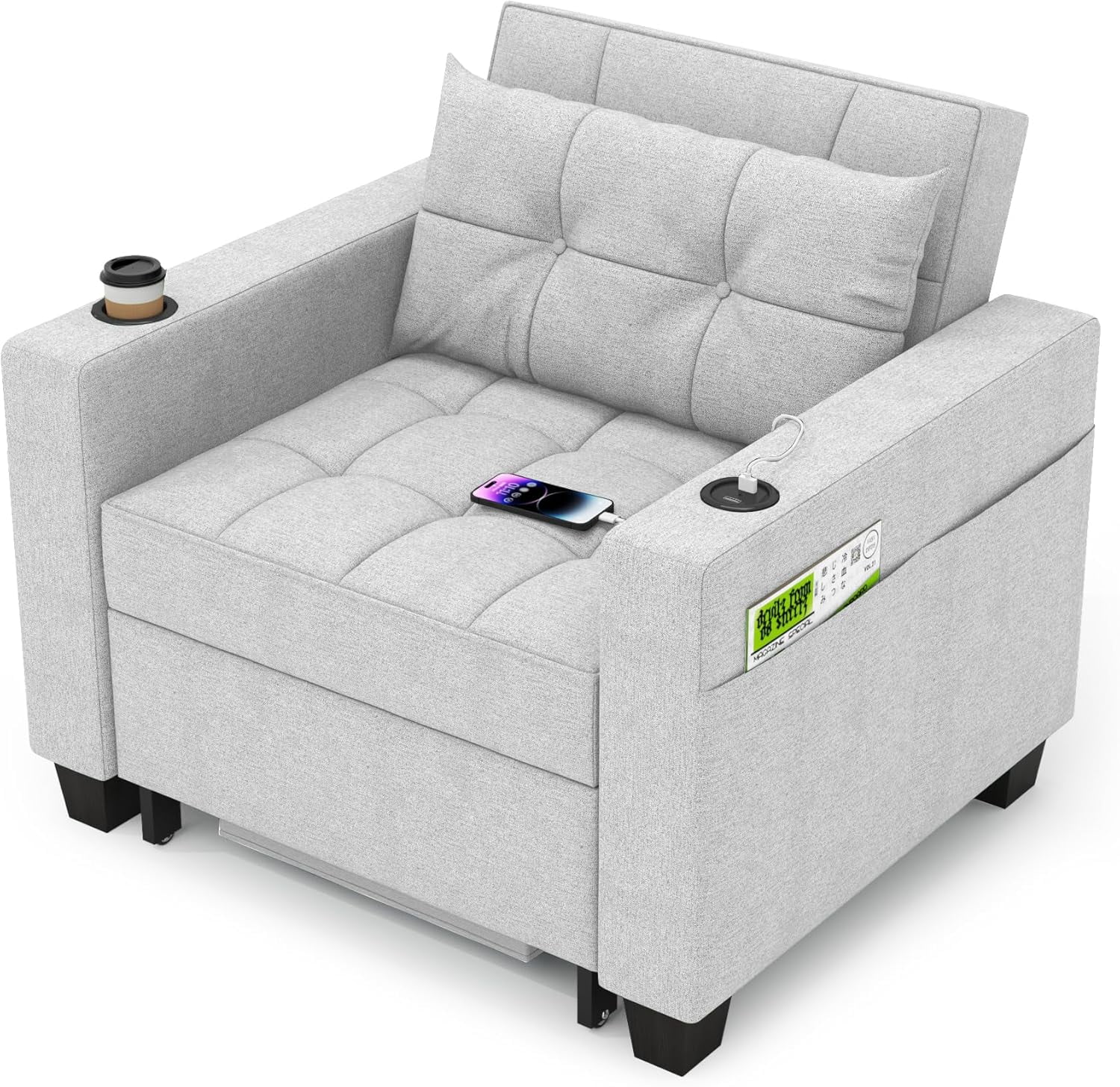 DURASPACE 39 inch Futon Chair Bed Convertible Chair 3in1 Pull Out