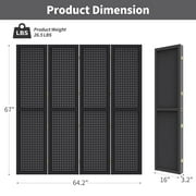 TEVIROOM DURASPACE 4 Panel Pegboard Freestanding, 5.6 FT Wooden Foldable Privacy Screen, Portable Jewelry Display Board for Retail, Craft, Cloth, Art Display Panels (Black)