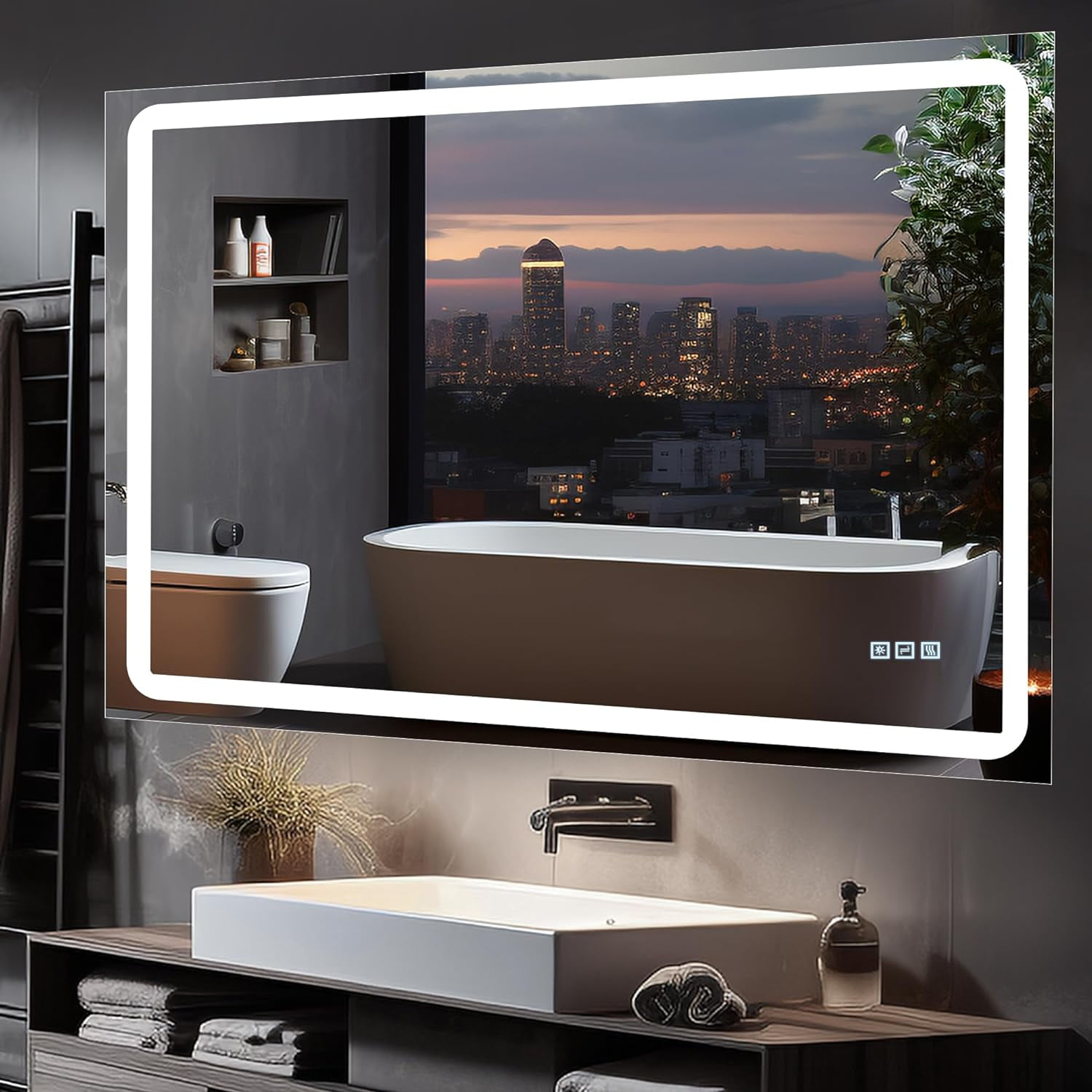 Bathroom Mirror 60"x 40" Anti-Fog Dimmable Led Lighted Wall Mirror with ...