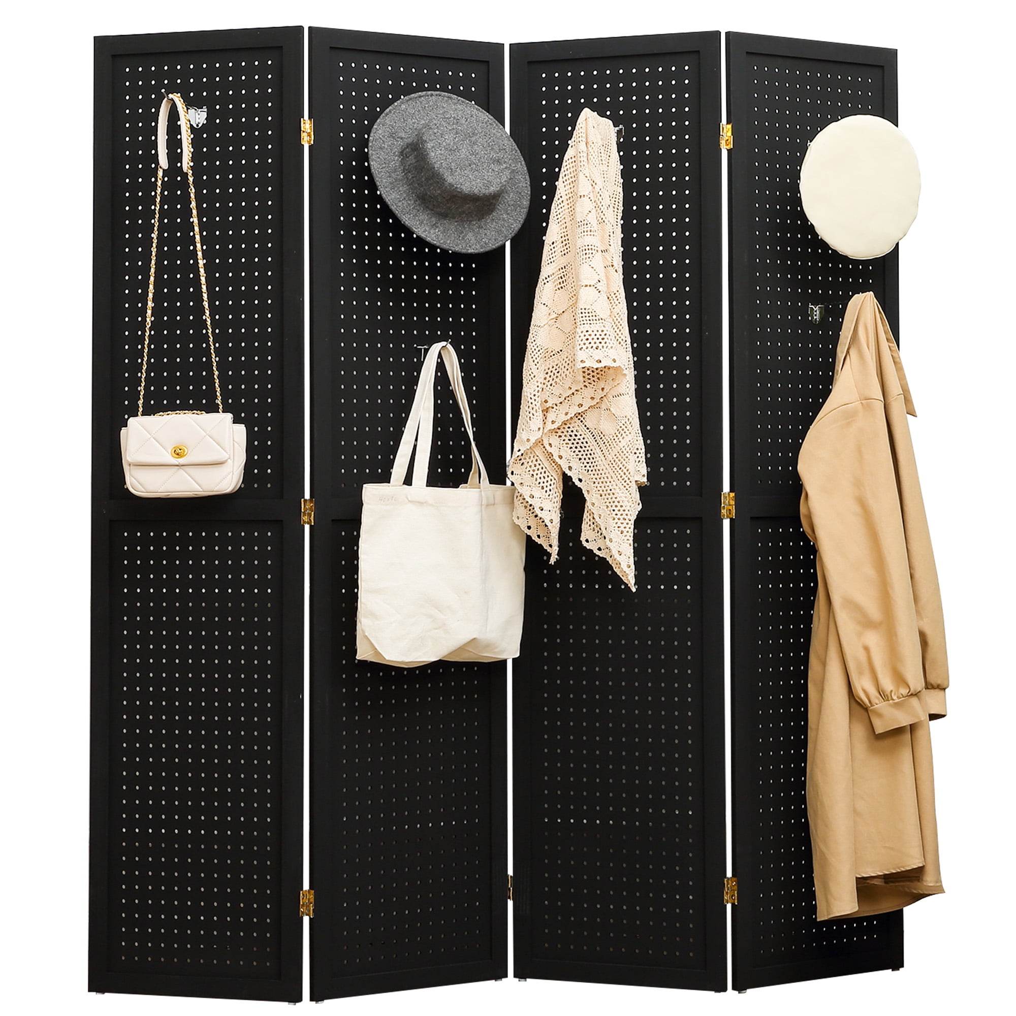 DURASPACE Folding Freebstanding Pegboard Room Divider Display 4 Panel