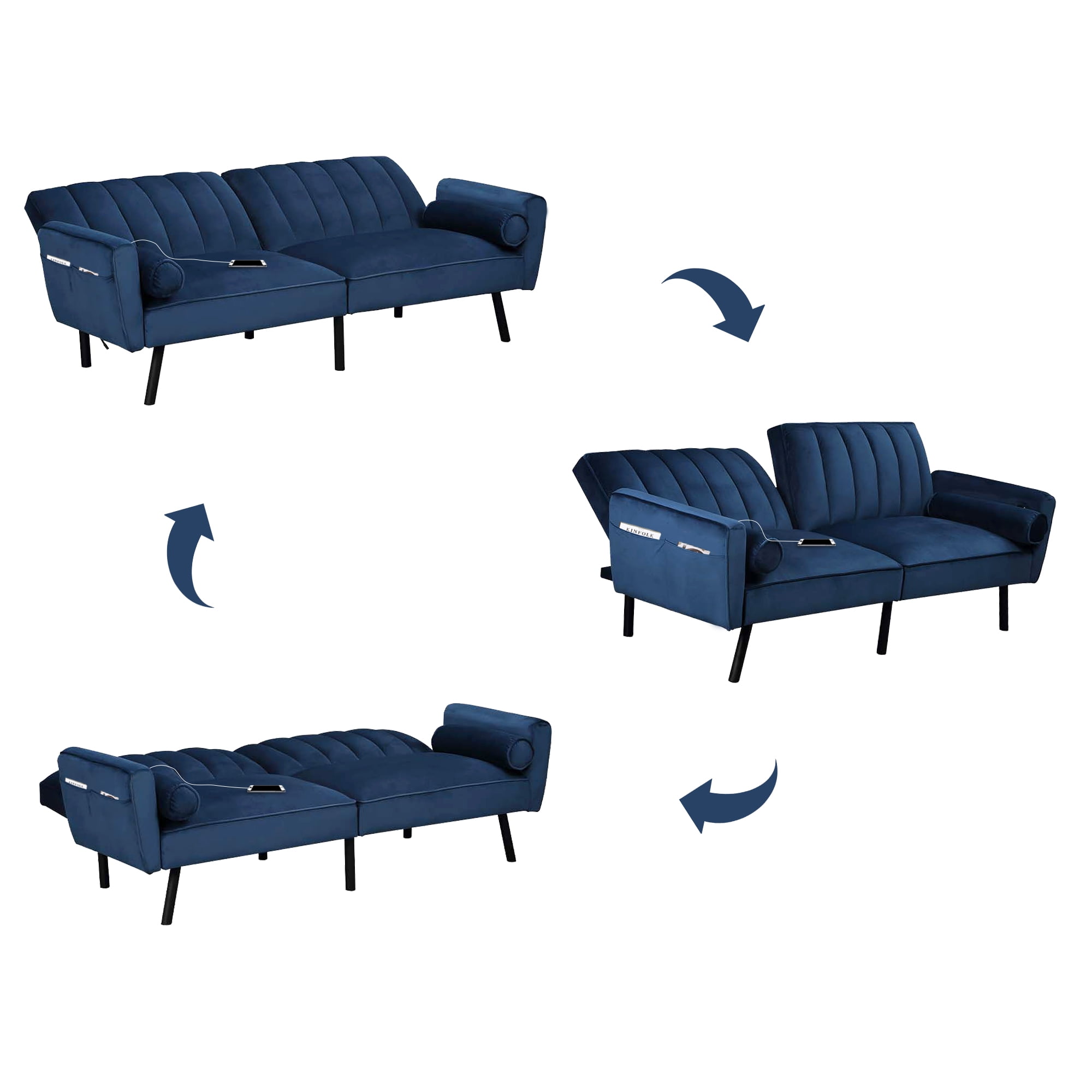 DURASPACE Futon Sofa Bed Couch Velvet Sofas with USB Charging Port