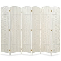 DURASPACE Room Divider 6 Panels Wood Weave Folding Patio Privacy Screen Fence Partition Panel Wall Divider for Room Freestanding Double Hinged, Off White