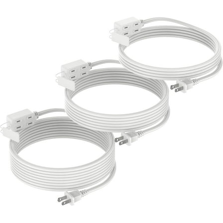 DURATECH 3-Pack Indoor Extension Cords 9/12/15FT with 3-Outlet, Designed with Safety Cap, 2-Prong Plugs, 13 Amps, 16 Gauge, White, ETL Listed