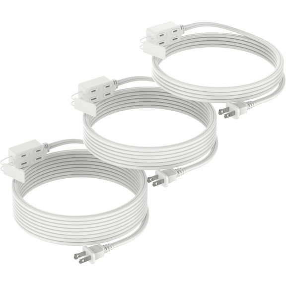 DURATECH 3-Pack Indoor Extension Cords 9/12/15FT with 3-Outlet, Designed with Safety Cap, 2-Prong Plugs, 13 Amps, 16 Gauge, White, ETL Listed