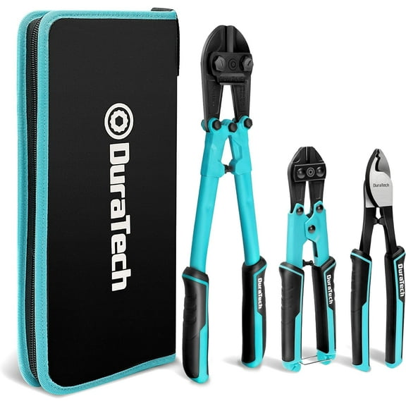 DURATECH 3-Piece Bolt Cutter Pliers Set, 14" Heavy Duty Bolt Cutter, 8" Mini Bolt Cutter, 8" Wire Cable Cutter with Carrying Case, Ergonomic Handle, Cr-V Blade for Bolts, Rivets, Chains, Wires