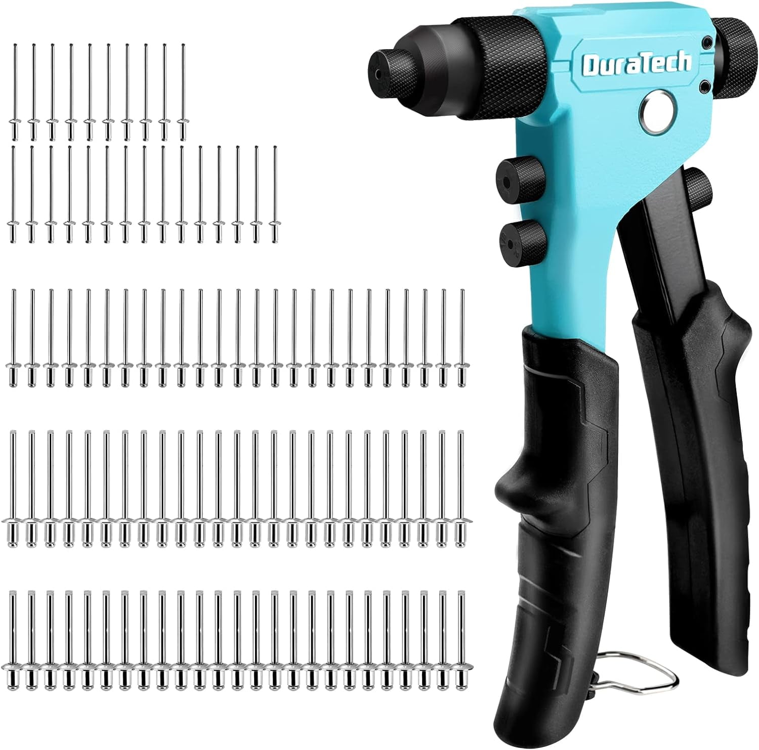 DURATECH 4in1 Rivet Gun, Pop Rivet Tool Kit with 100 Rivets 3/32", 1/8", 5/32", 3/16", Heavy