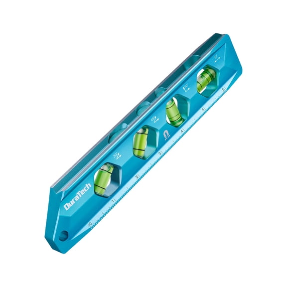 DURATECH 8-Inch Level, Magnetic Torpedo Level with 0/30/45/90 Bubbles, V-Groove, Large Viewing Window, Aluminum Alloy Body, Hanging Hole, SAE and Metric Scale for DIY Projects and Household Use