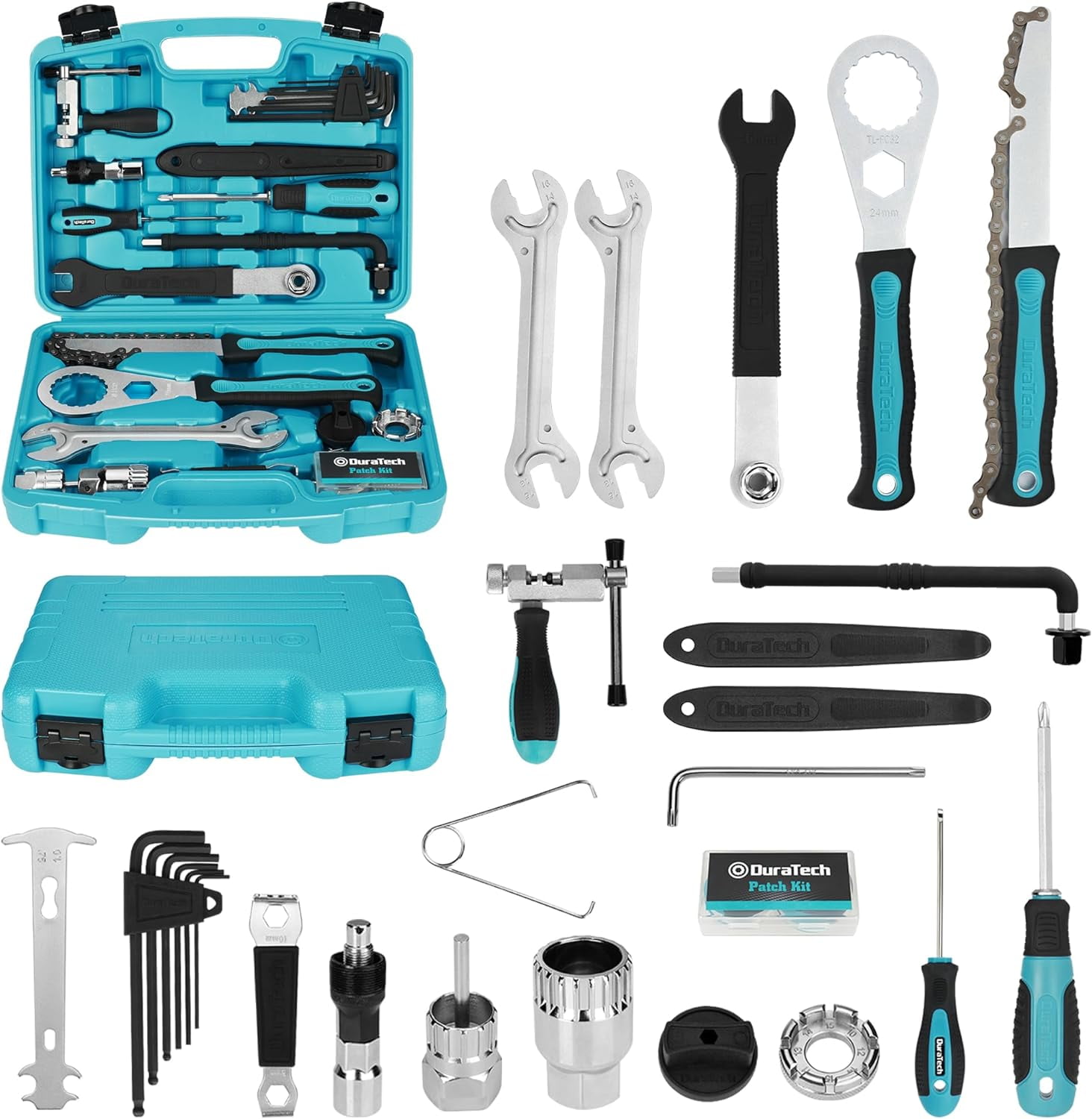 DURATECH Bike Repair Kit Bicycle Tool Kit with Carry Case Bike Accessories for Repairing Tyres Brakes Chains Pedal Mountain Bike Road Bike