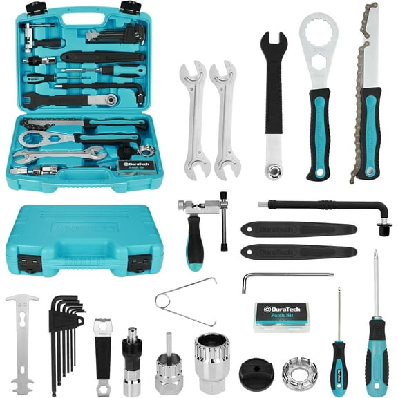 DURATECH 35-Piece Bike Repair Kit, Bicycle Tool Kit with Carry Case, Bike Accessories for Repairing Tyres, Brakes, Chains, Pedals, Mountain & Road Bike Maintenance, Great Gift for Men, Women