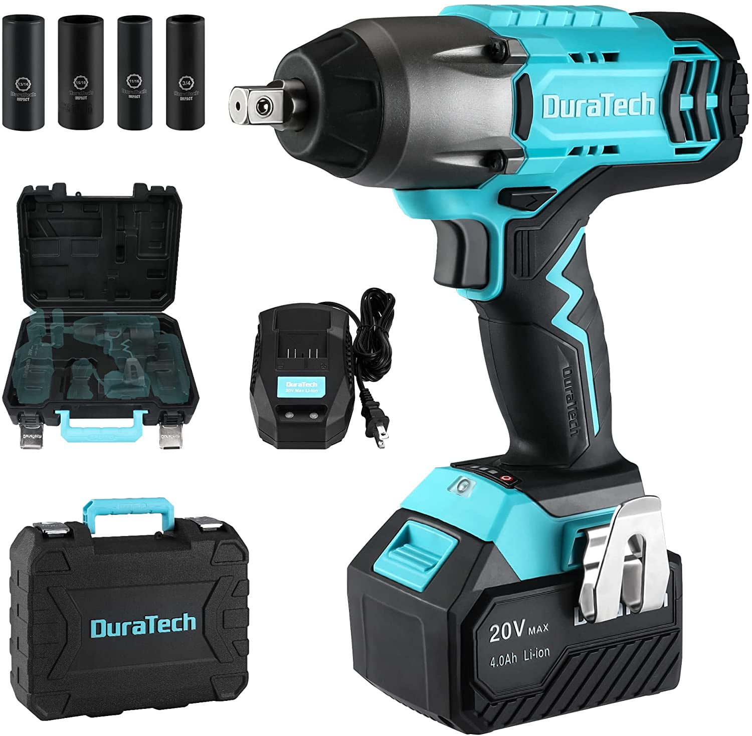 DURATECH Cordless Impact Wrench 20V Impact Gun 1 2 Drive 330 Ft lbs Max Torque with 4 Impact Sockets 4.0Ah Large Capacity Battery and Fast Charger Included Great Gifts Walmart Business Supplies