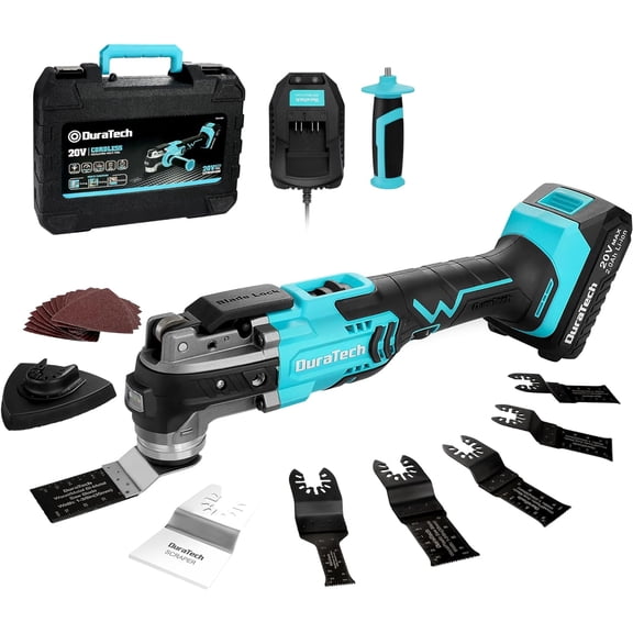 DURATECH Cordless Oscillating Tool, 20V Oscillating Multi Tool Kit with 6 Variable Speed, 3° Oscillation Angle, 24PCS, 2.0Ah, Charger & Carrying Case, for Cutting, Scraping,Sanding