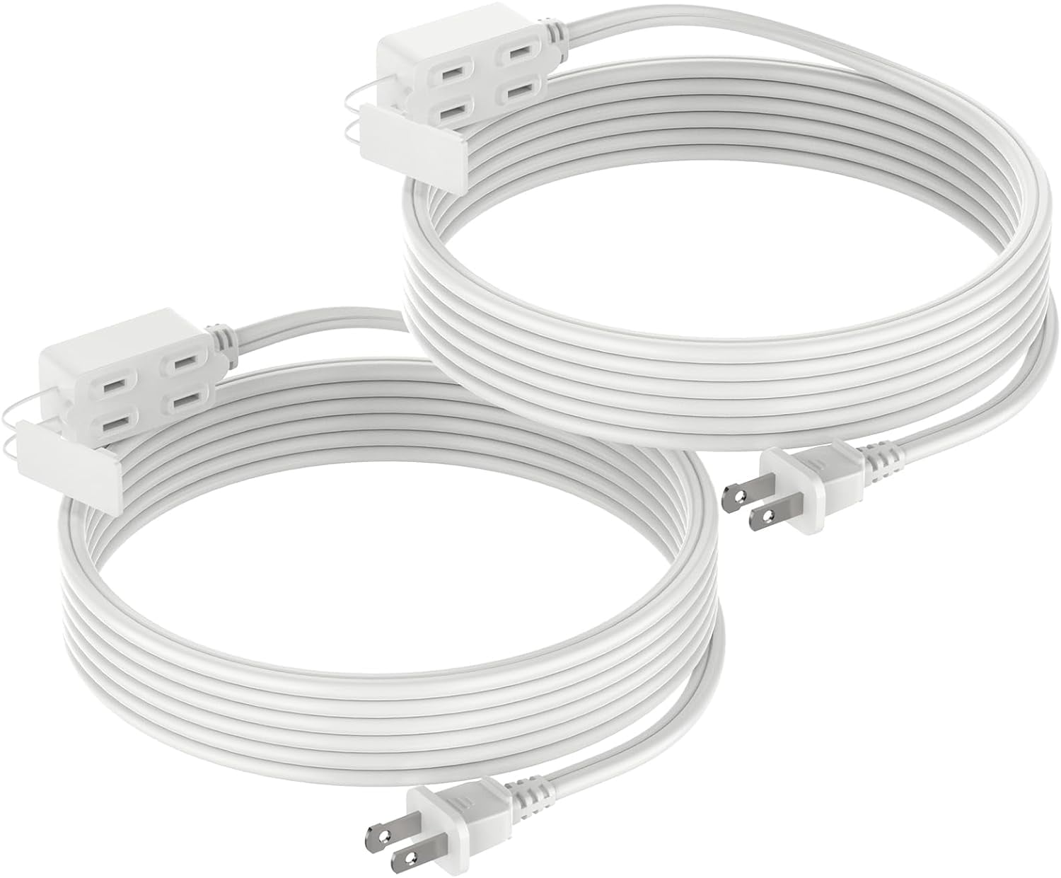 DURATECH Extension Cord, 3-Outlet Power Strip- 2 Prong, 16 Gauge- 12 Feet Indoor Extension Cord with Safety Cap, Perfect for Home, Office or Kitchen, White, ETL Listed, 2 Pack